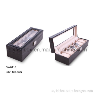 6PCS Clear Window Crocodile PU Watch Box (SW0118)